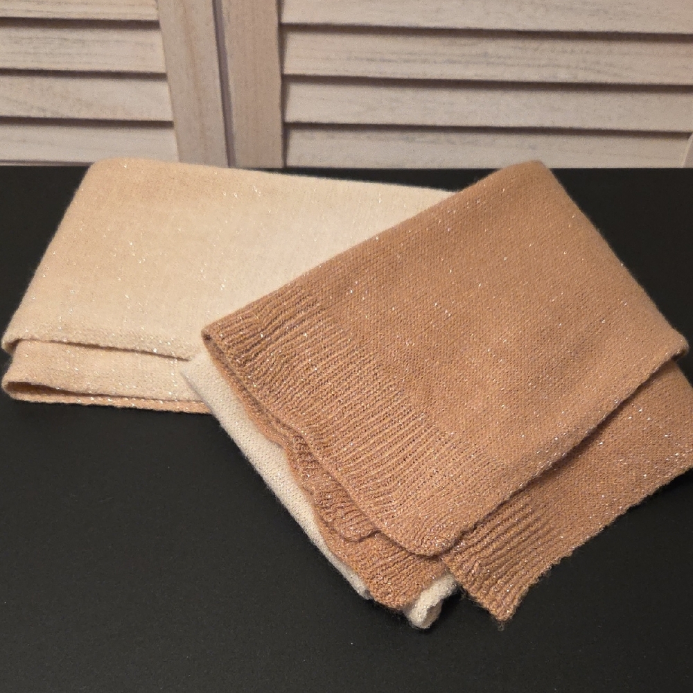 Sparkling Ombre Beige and Tan Knit Scarves